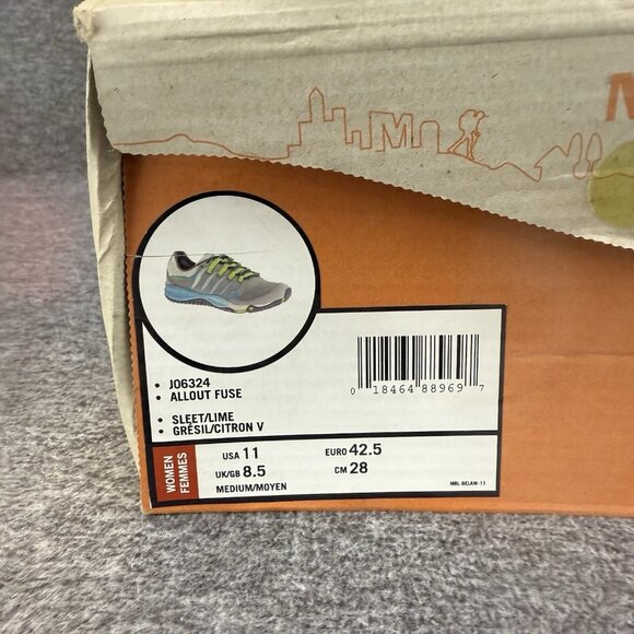 ✅Merrell Allout Fuse Trail Running Shoes Womens Size 11 Sleet/Lime J06324 *STAIN - Picture 4 of 13